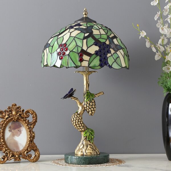 Grape Stained Glass Green Leaf Floral Table Light - Image 4