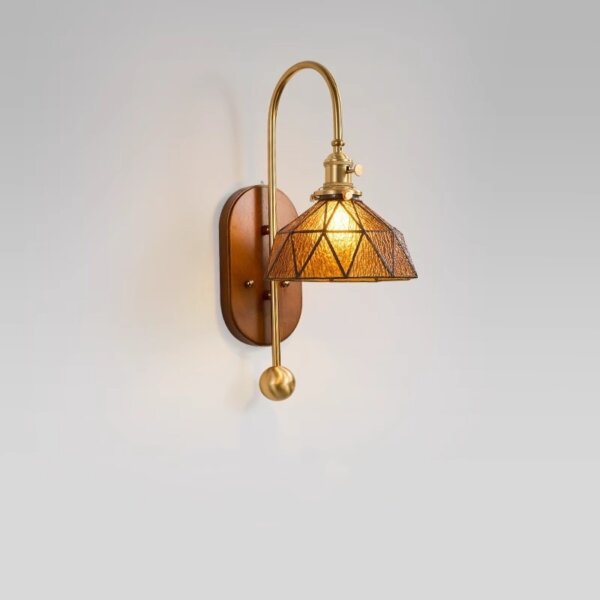 French Vintage Iron Body LED Glass Wood Wall Lamp - Image 4
