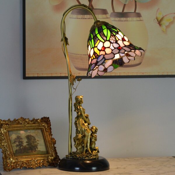 Beige Baroque Copper Stained Glass Table Lamp - Image 4