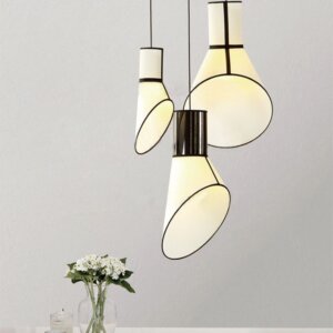 H65cm Iron Black White Fabric Pendant Lamp