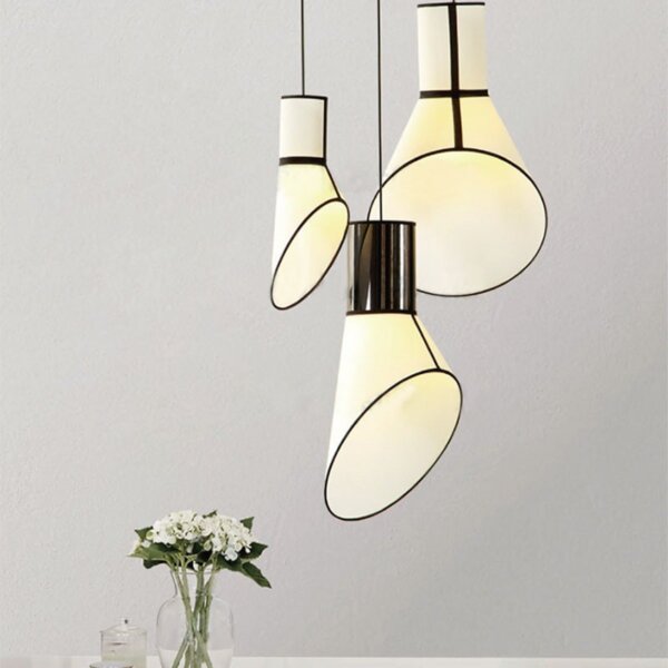 H65cm Iron Black White Fabric Pendant Lamp