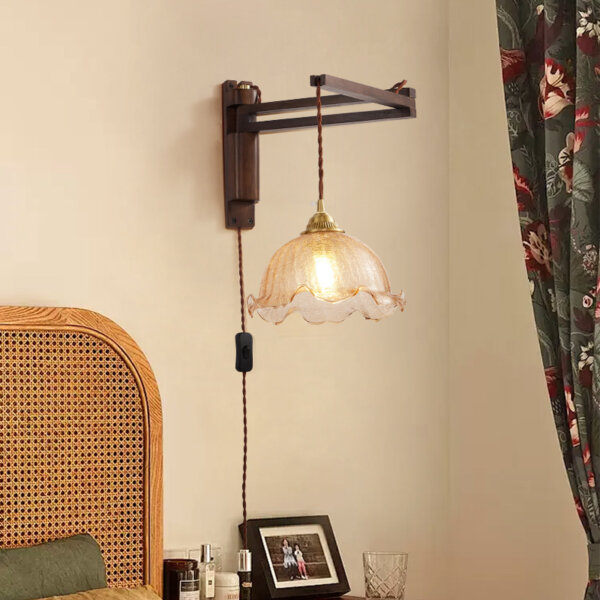 Retro Telescopic Folding Iron Wood Glass Wall Lamp - Image 5