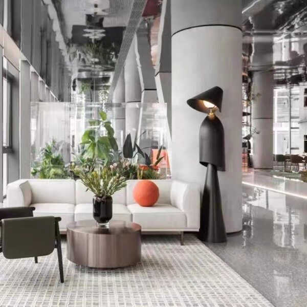 H170cm Art Black Iron PE Floor Light - 图片 5
