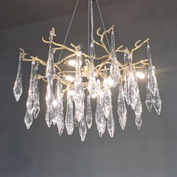 Brass Branch Glass Raindrop Chandelier - 图片 5