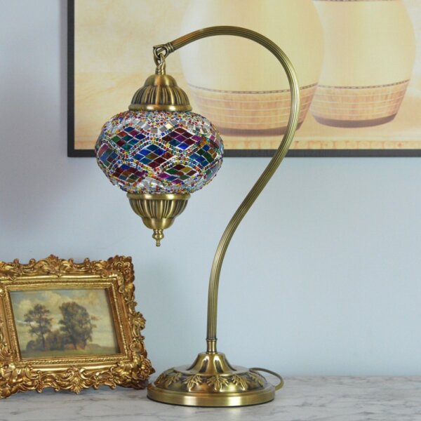 Turkish Style Colourful Copper Mosaic Glass Table Light - Image 5