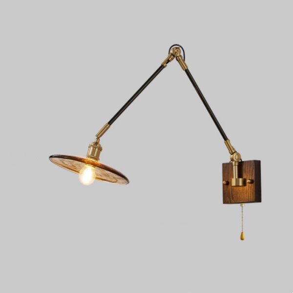 Japanese Retro Adjustable Walnut Wood Glass Wall Lamp - Image 5