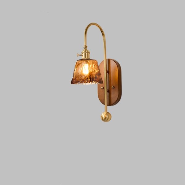 French Vintage Iron Body LED Glass Wood Wall Lamp - Image 5