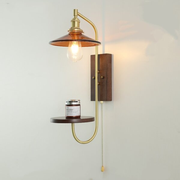 E27 LED Copper Wood Glass Wall Lamp - Image 6