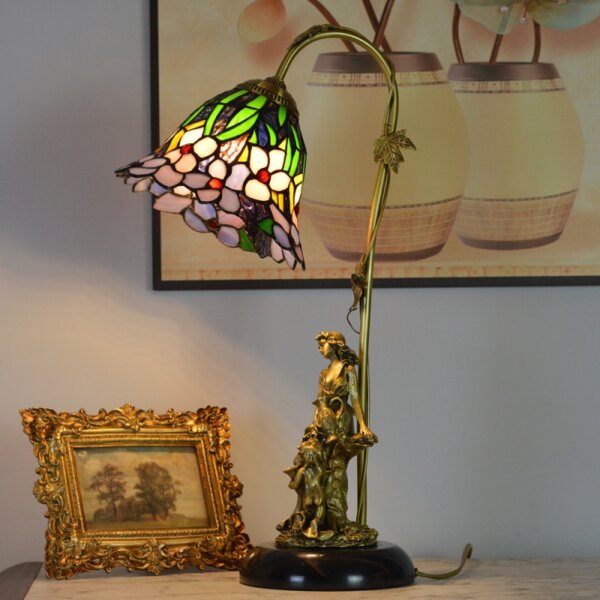 Beige Baroque Copper Stained Glass Table Lamp - Image 5