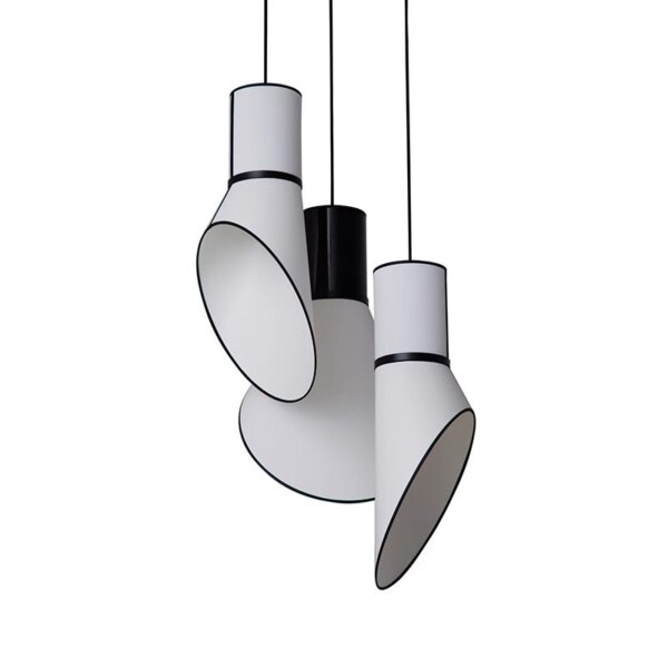 H65cm Iron Black White Fabric Pendant Lamp - 图片 6