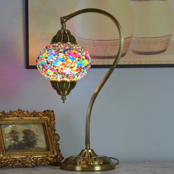 Turkish Style Colourful Copper Mosaic Glass Table Light - Image 6