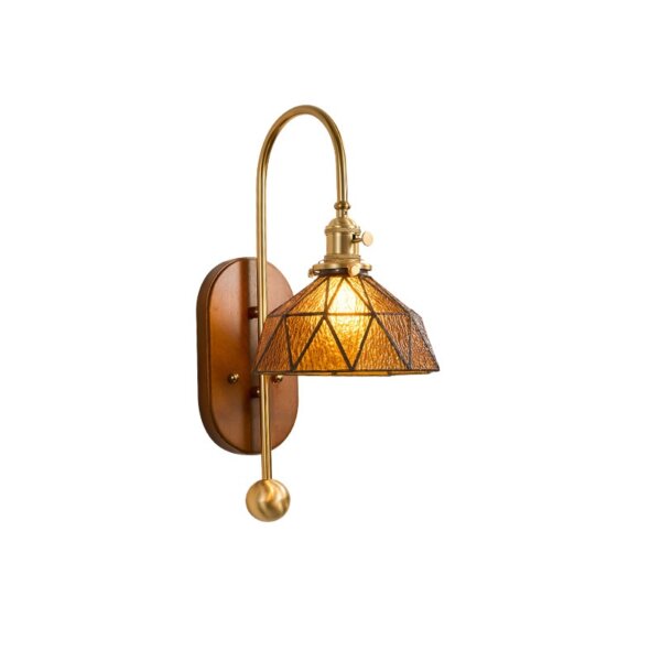 French Vintage Iron Body LED Glass Wood Wall Lamp - Image 6