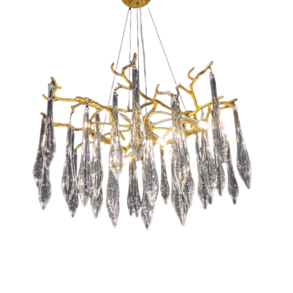Brass Branch Glass Raindrop Chandelier - 图片 6