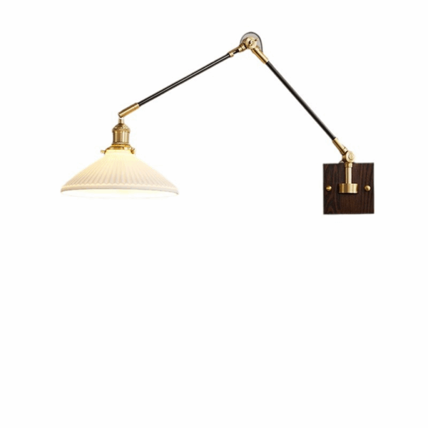 Japanese Retro Adjustable Walnut Wood Glass Wall Lamp - Image 6