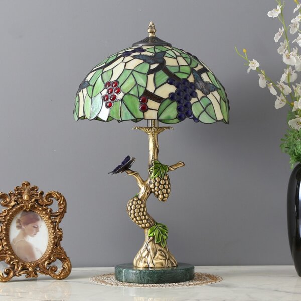Grape Stained Glass Green Leaf Floral Table Light - Image 6