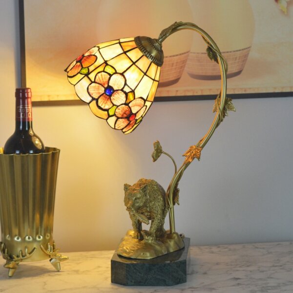 Beige Baroque Copper Stained Glass Table Lamp - Image 6