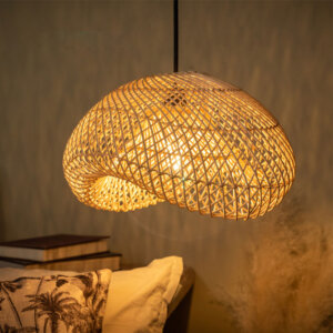 H40cm Retro Wood Rattan Pendant Light