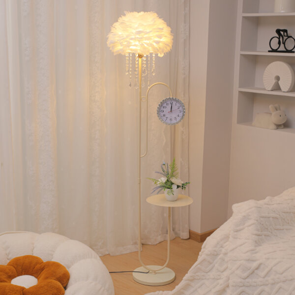 H165CM Cream Feather Hardware LED Floor Lamp - 图片 2