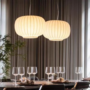 H43cm Duplex White Silk Pendant Light