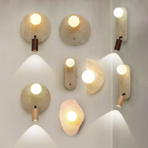 G9 Wood Glass Yellow Stone Wall Lamp