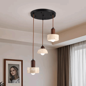 D35CM Yellow Travertine Wood Pendant Lamp