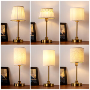 H37cm Fabric Antique Brass Table Lamp