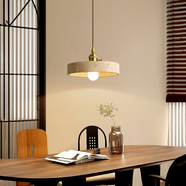 H11cm Yellow Travertine Stone Pendant Lamp - 图片 2