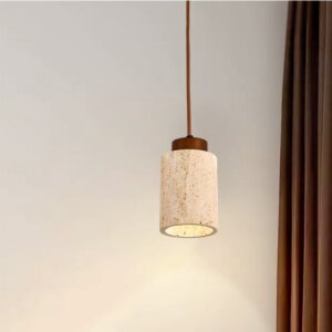 E27/E26 Yellow Travertine Wood Pendant Light