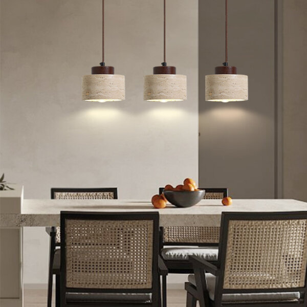 D12cm Yellow Cylinder Stone Pendant Lamp - 图片 2
