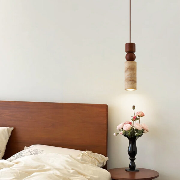 H28cm Vintage Yellow Travertine Pendant Lamp - 图片 2