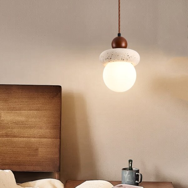 H22CM Ball Yellow Travertine Pendant Light - 图片 2
