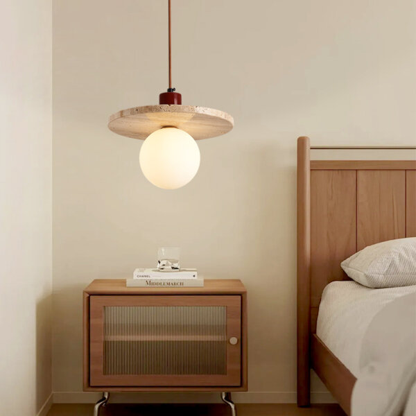 H18cm Stone Wood Pendant Light - 图片 2