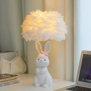 White Pink Rabbit Feather Ceramic Table Light