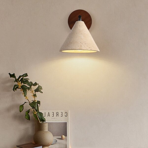 D13cm Cone Yellow Travertine LED Wall Light - 图片 2