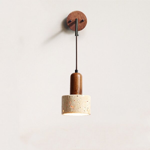 E27/E26 Yellow Travertine Wood Wall Lamp - 图片 2