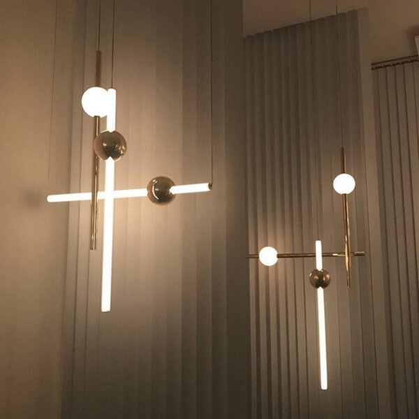 Gold White Iron Linear Pendant Lamp - 图片 2