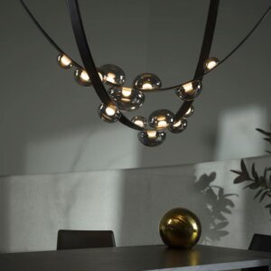 Black Leather Glass Pendant Light