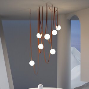 1-7 Heads Leather Glass Ball Metal Pendant Light