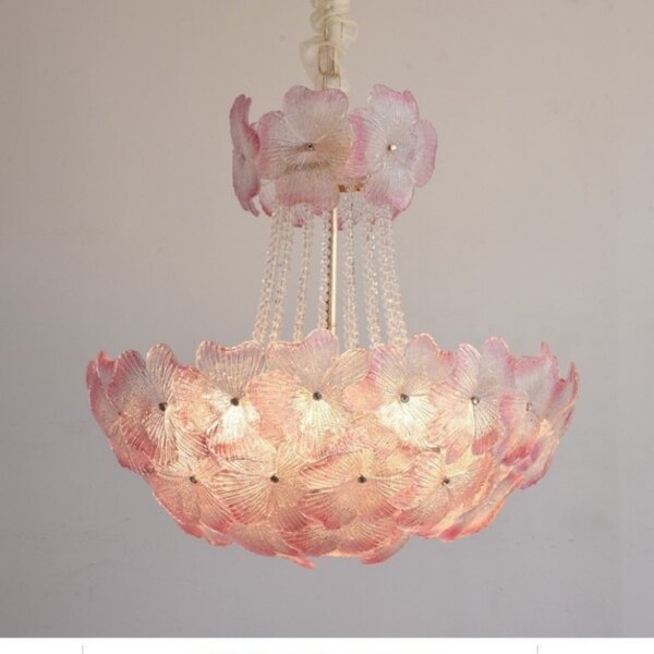 12-16 Heads Pink Clear Glass Pendant Light