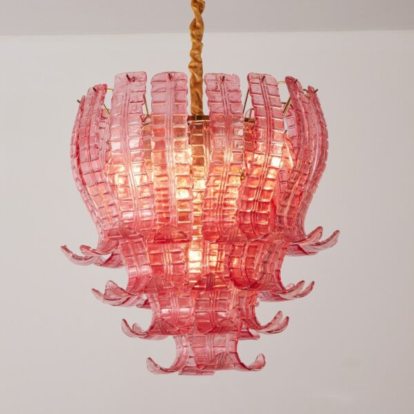 7-13 Heads Pink Clear Glass Pendant Light