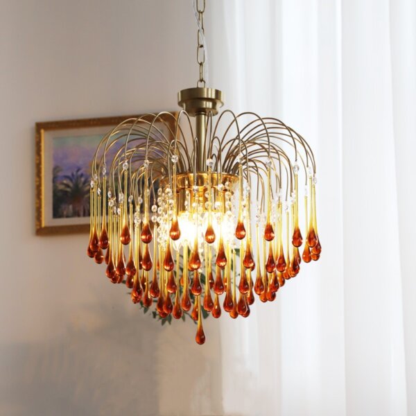 E14 Iron Water Drop Glass Pendant Lamp - 图片 2