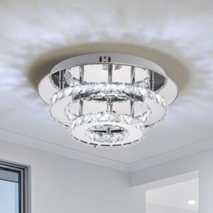 Round Stainless Steel Crystal Ceiling Lamp