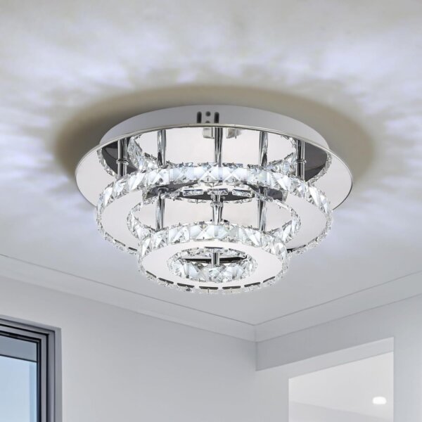 Round Stainless Steel Crystal Ceiling Lamp