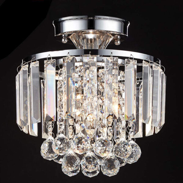 E14 Round Iron Crystal Ceiling Light