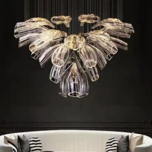 Gold Transparent Petal Custom Glass Chandelier
