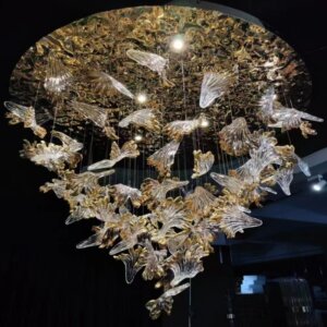 Maple Leaf Flying Bird Custom Glass Chandelier