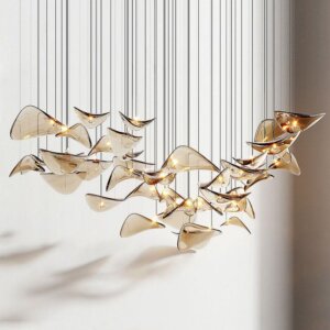 Gold Transparent Grey Custom Round Glass Chandelier