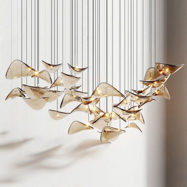 Gold Transparent Grey Custom Round Glass Chandelier