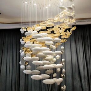 Gold White Multi-Layer Glass Chandelier