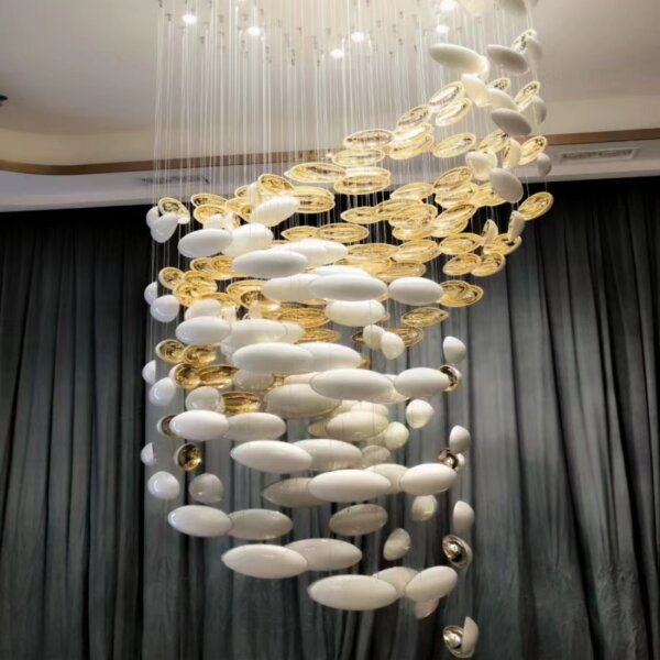 Gold White Multi-Layer Glass Chandelier